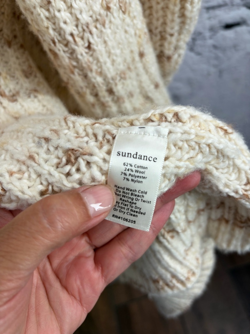 Sundance Wool Blend Knit Crochet Long Sweater‎ Coat Hooded Pockets Neutral - Picture 6 of 6